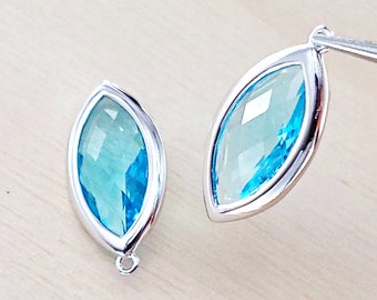 2 pcs long Aqua marquise glass pendants, bezel set marquise charms / jewelry making supplies 5125R-AQ