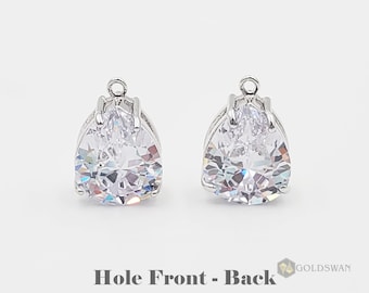 2 diamond like Faceted tear drop teardrop Cubic Zirconia zircon CZ charms, wedding bridal jewelry P5067R-CL choose loop style