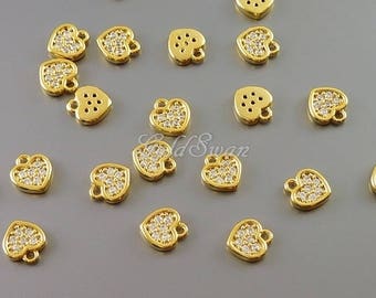 4 pcs shiny gold plated tiny heart shaped Cubic Zirconia pave charms, CZ pave heart pendants 2106-BG