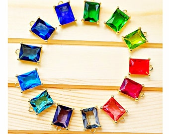 Choose Color 2 pcs High Quality beautiful faceted glass zircon charms, rectangle glass crystals, charms, necklace stone pendants P5164G