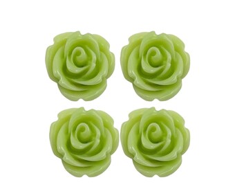 4 pcs 14mm Yellow Green rose resin cabochons 5027-YG