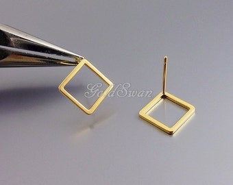 Choose Size 13mm or 15mm 4 pcs (2 pairs) matte gold geometric shape stud earrings 2030-MG
