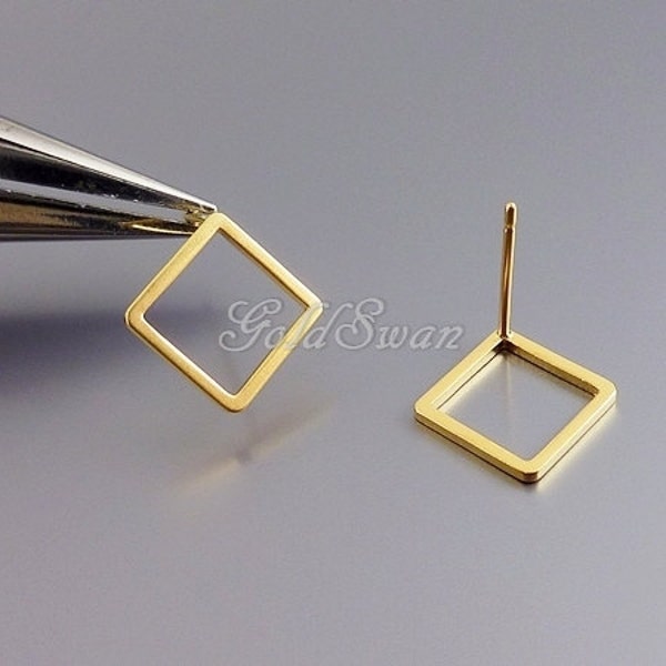 Choose Size 13mm or 15mm 4 pcs (2 pairs) matte gold geometric shape stud earrings 2030-MG