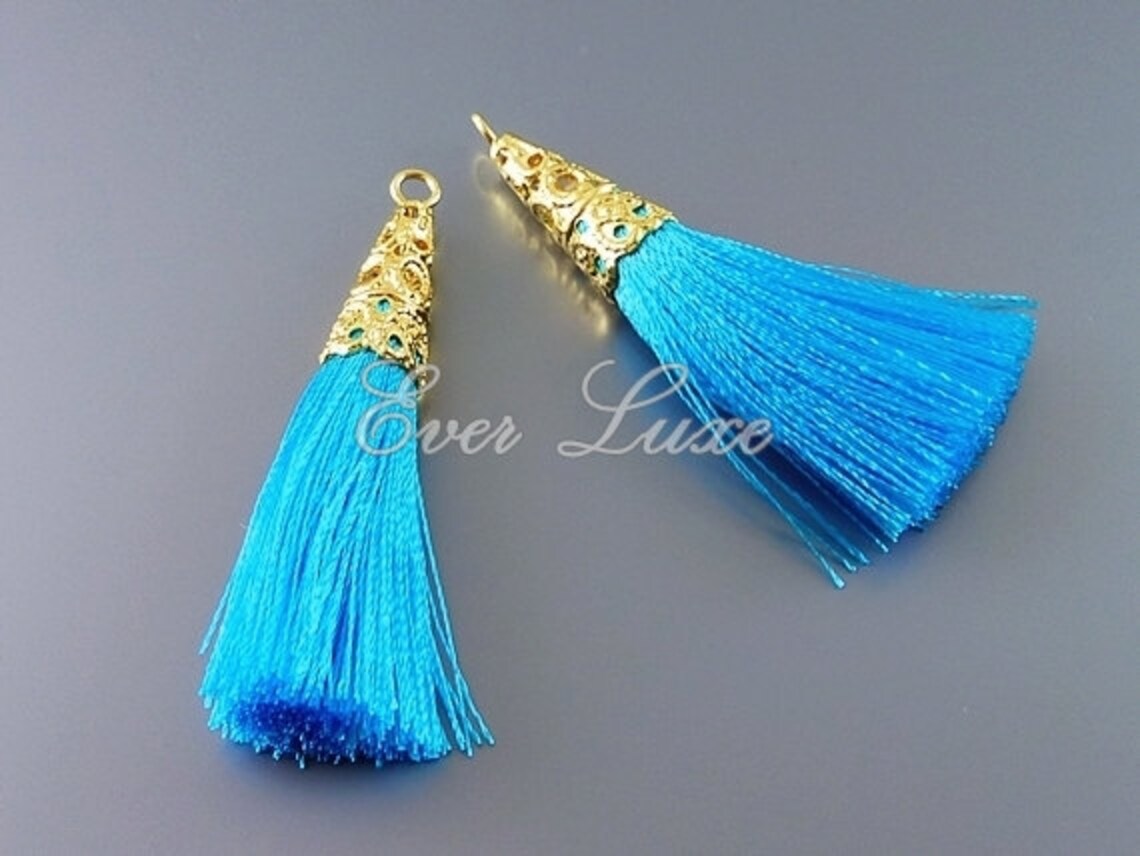 2 Beautiful Turquoise Blue Color Tassels Tassel With Metal Etsy Israel