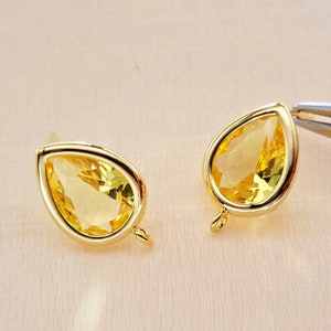 1 pair (2 pcs) Topaz long glass faceted teardrop glass stones in bezel stunning jewelry earrings E5169G-TO