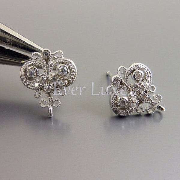 15% SALE 2 pcs / 1 pair Victorian style filigree CZ Cubic Zirconia earrings, earring components 1692-BR