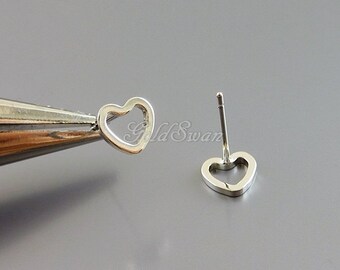 4 shiny 6mm tiny heart stud earrings, open heart silver earrings, heart earrings 1072-BR-6