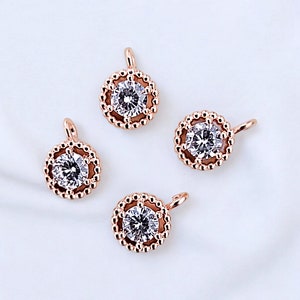2 pcs/ 20 pcs Bulk discount Wholesale Price very small Rose Gold unique round 4.5mm zircon cubic zirconia charms, rose gold Charms P907-BRG