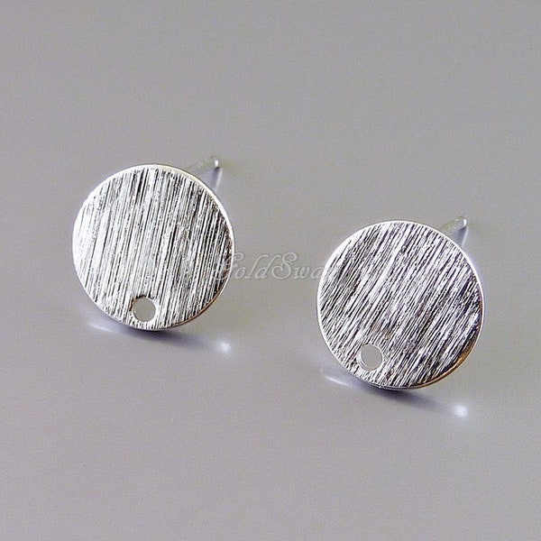 Satin Silver Round Stud Earrings: Textured Disc, 10mm (2 Pairs)
