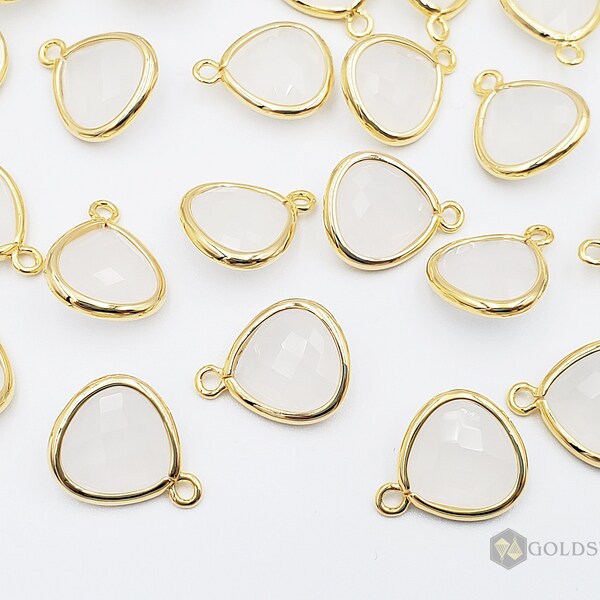 new 2 white opal (semi-opaque white) small glass teardrop in smooth bezel charms, bridal bridesmaids earrings 5163G-WO