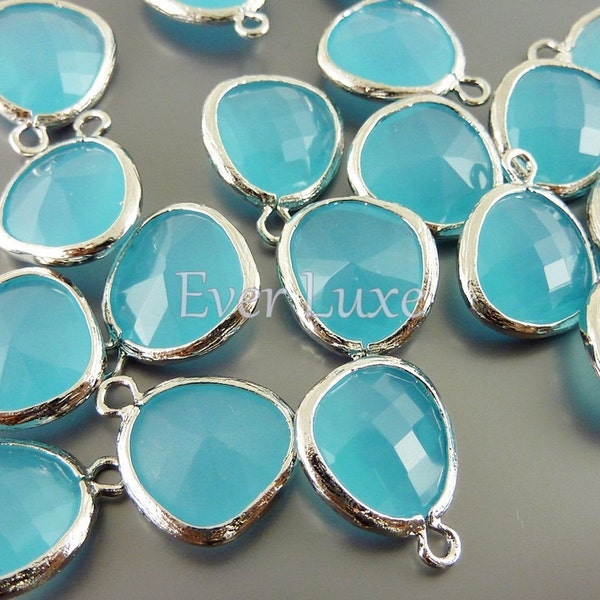 2 ocean blue unique glass charms for jewelry making / glass beads earrings necklaces / supply 5031R-OB (bright silver, ocean blue, 2 pieces)