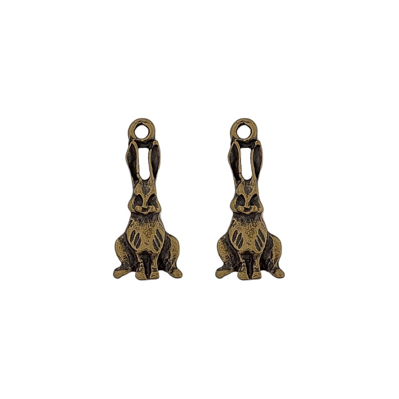 8 pcs cute rabbit charms pendants in antique brass finish for making jewelry AN100-B image 1