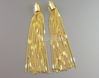 Shiny Gold Chain Tassels: 70mm Brass Jewelry Pendants (2 pcs)