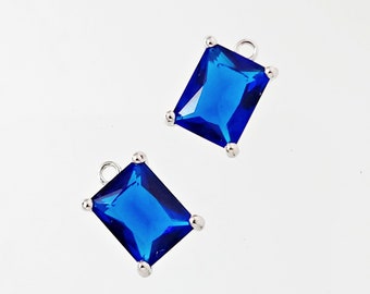 2 pcs beautiful Royal Blue glass rectangle charms, crystal stone pendants P5164R-RB