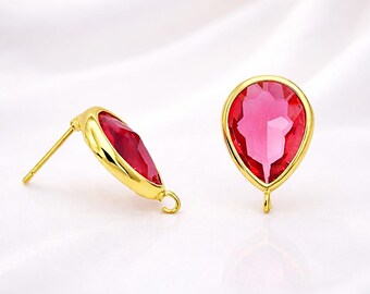 13mm x 10mm Dark Ruby Teardrop pear shape Earrings Glass Gold or Silver Bulk