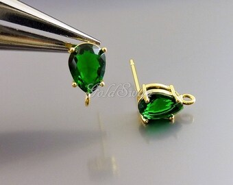 2 pieces / 1 pair emerald green glass teardrop earrings, DIY crystal earrings, bridesmaids, wedding earrings 5161G-EM