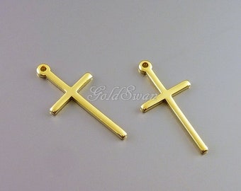 4 pcs shiny gold plated brass dainty cross charms, simple gold cross pendant 2151-BG-LG