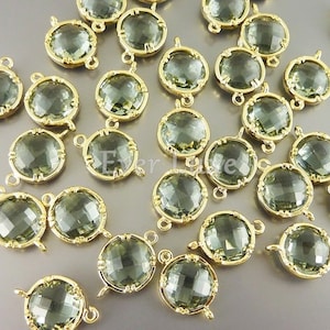 Gray Faceted Glass Connectors: Gold Plated Jewelry Links (10mm, 2pcs)