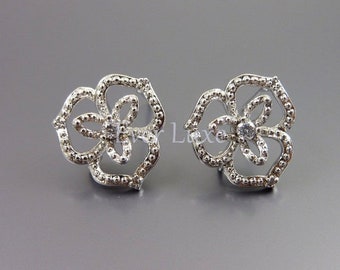 2 pcs / 1 pair delicate flower earrings with CZ Cubic Zirconia earrings, earring supplies 1770-BR