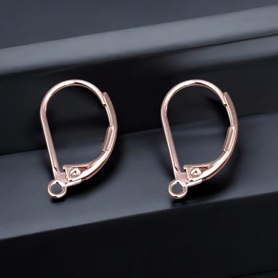 10 Shiny Rose Gold Leverback Earwires, 17mm Leverback Earrings