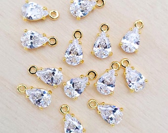 4 tiny zircon stone crystal teardrop charms, Cubic Zirconia CZ pendants for diy jewelry 1885G-CL