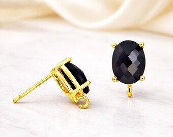 10mmx8mm Oval Oval Black Glass Stud Earrings Classic BULK Gold Rhodium