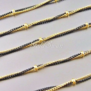 1 meter elegant black & gold bi color chain, beaded station chain, black satellite chain B145G-BL (Black and gold)