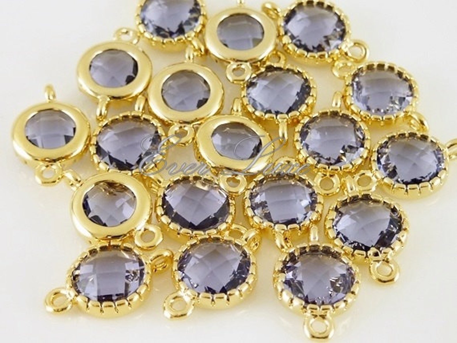 2 Amethyst Purple Round 7mm Glass Stone Jewelry Connectors Etsy