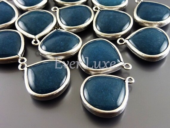 2 Midnight Blue Jade Synthetic Stone Pendants in Bezel
