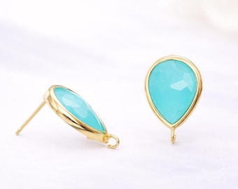 13mm x 10mm Aqua Mint Teardrop pear shape Earrings Glass Gold or Silver Bulk