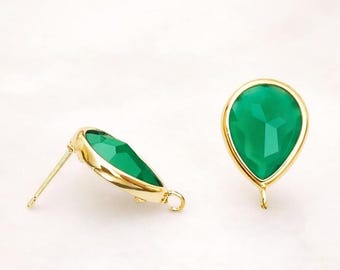 13mm x 10mm Green Teardrop pear shape Earrings Glass Gold or Silver Bulk