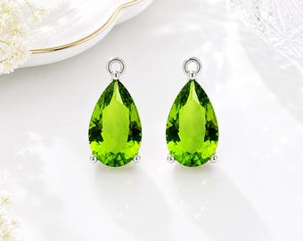 13x8mm Peridot Green Teardrop Glass Charm Pendant Gold or Silver Frame Jewelry Supplies DIY Jewelry