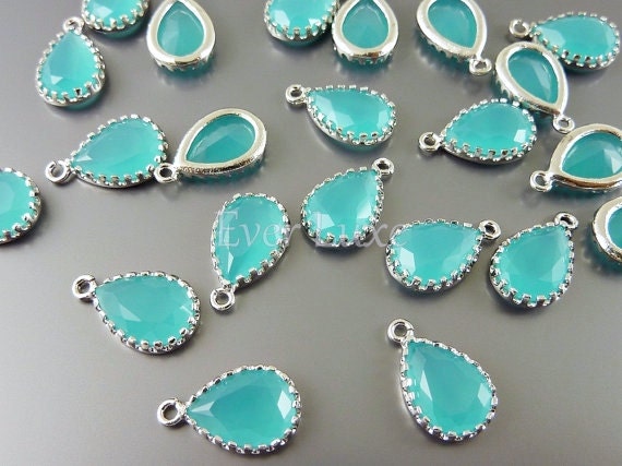 2 mint turquoise 12mm glass charms with silver frame / mint glass beads for diy jewelry 5049R-MT-12 (bright silver, mint, 12mm, 2 pieces)