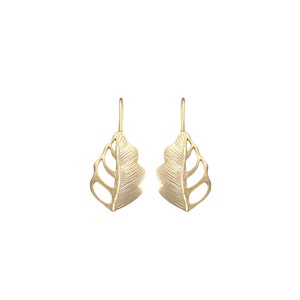 2 leaf hook earrings, matte gold brass metal earring findings, earring components for earring making 1203-MG (matte gold, 2 pieces)