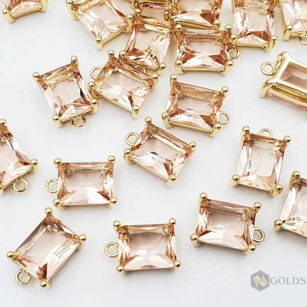 2 rectangle blush champagne faceted glass charms, DIY wedding jewelry, brides, bridesmaids, wedding favors P5164G-CH