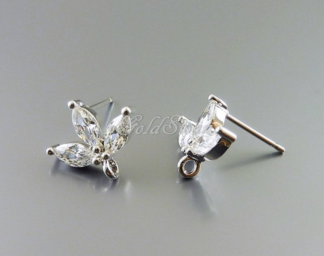 ■ENGBROX■ silver925 frosty cubic earring EBEA23053SV 2 Pieces / 1 Pair Rhodium Silver CZ Sprout Earrings, Cubic