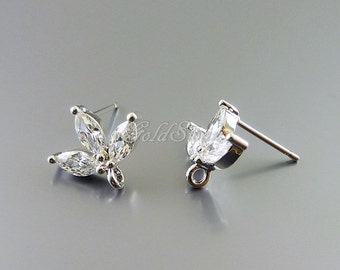 2 pieces / 1 pair rhodium silver CZ sprout earrings, cubic zirconia leaf earrings, cz jewelry earrings E1760-BR earrings