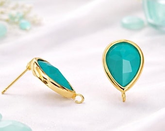 13mm x 10mm Turquoise Teardrop pear shape Earrings Glass Gold or Silver Bulk