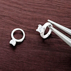 4 Miniature silver engagement rings, wedding promise rings, bridal jewelry, ring charms, DIY weddings, made in korea 1839-BR
