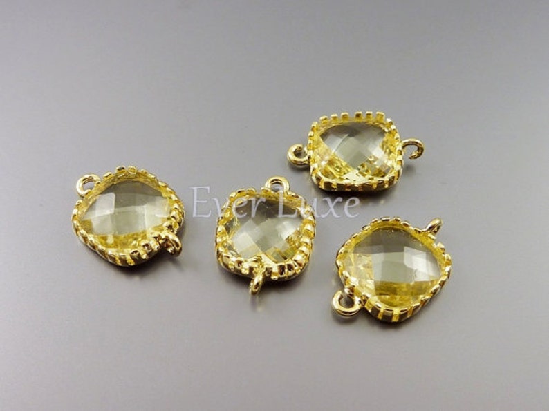 2 lemon yellow faceted square glass connectors, glass beads stones, jewelry / jewellery supplies 5055G-LM image 2