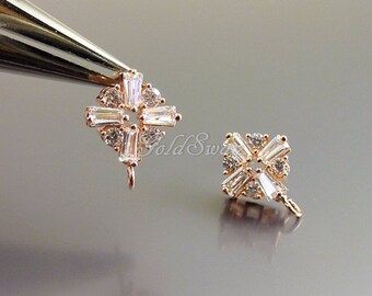 2 pcs / 1 pair rose gold plated small cross bar cz stud earrings, small bridal CZ earrings E2066-BRG (earrings)