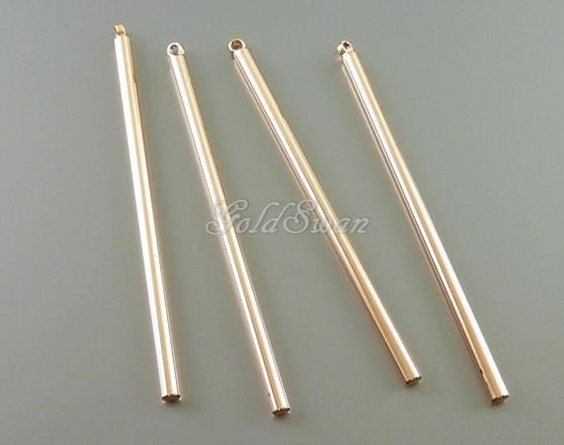 bar necklace delicate bar pendants 1995-BRG bright rose gold 4 shiny rose gold long and skinny 47mm tube bar pendants bar charms