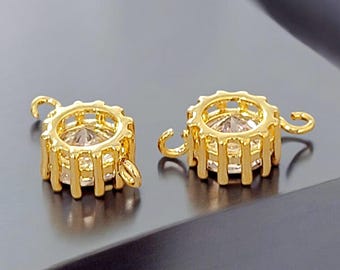 2 Pcs Shiny 14K Gold Round 7mm Zircon CZ Jewelry Connectors 2 Pcs Shiny 14K Gold Round 7mm Zircon CZ Jewelry Connectors