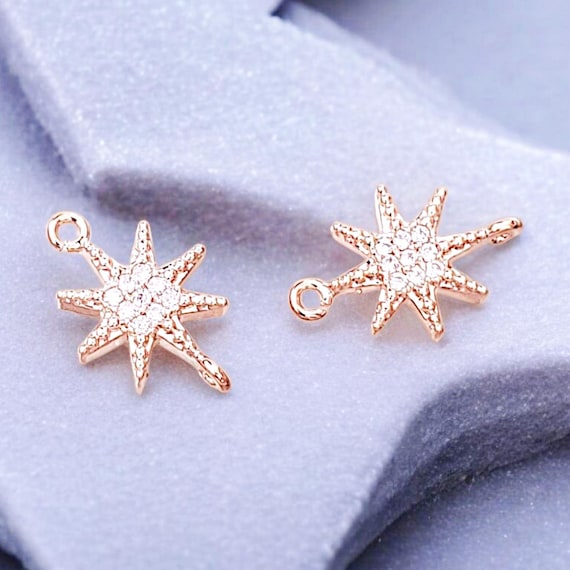 2 Rose Gold Star CZ Connectors: Bridal Jewelry Supplies