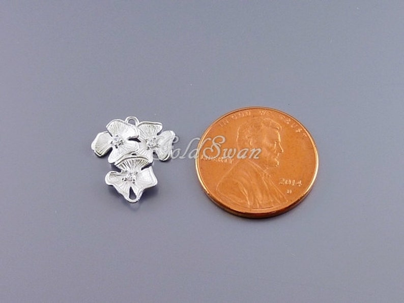 matte silver flower charms wedding jewelry 1388-MR flower pendant 15/% SALE 2 flower bouquet charms with CZ Cubic Zirconia accent