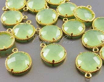 2 light green round glass with rope rim pendants, colorful stone charms / jewelry supplies 5128G-LG