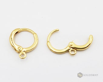 5 pairs/10 pcs Small 11mm Shiny Gold Lever Back Ear Wires - Brass Hook Earrings for Earring Making B076-BG-11