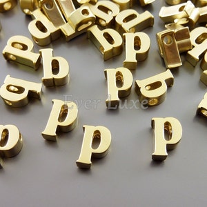 2 Lower case letter p, matte gold initial beads, initial charms, alphabet beads, personalized jewelry 1947-MG-P