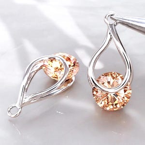 2 pcs round champagne CZ zircon jewel in teardrop pendants, Cubic Zirconia pendants 2052R-CH