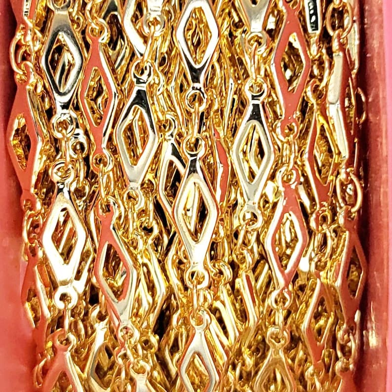 1-Foot Dazzling Design Shiny Gold Fancy Diamond Link Chain Elevate Your Creations with High-Quality Metal Chain Supplies, Design B114-BG image 2